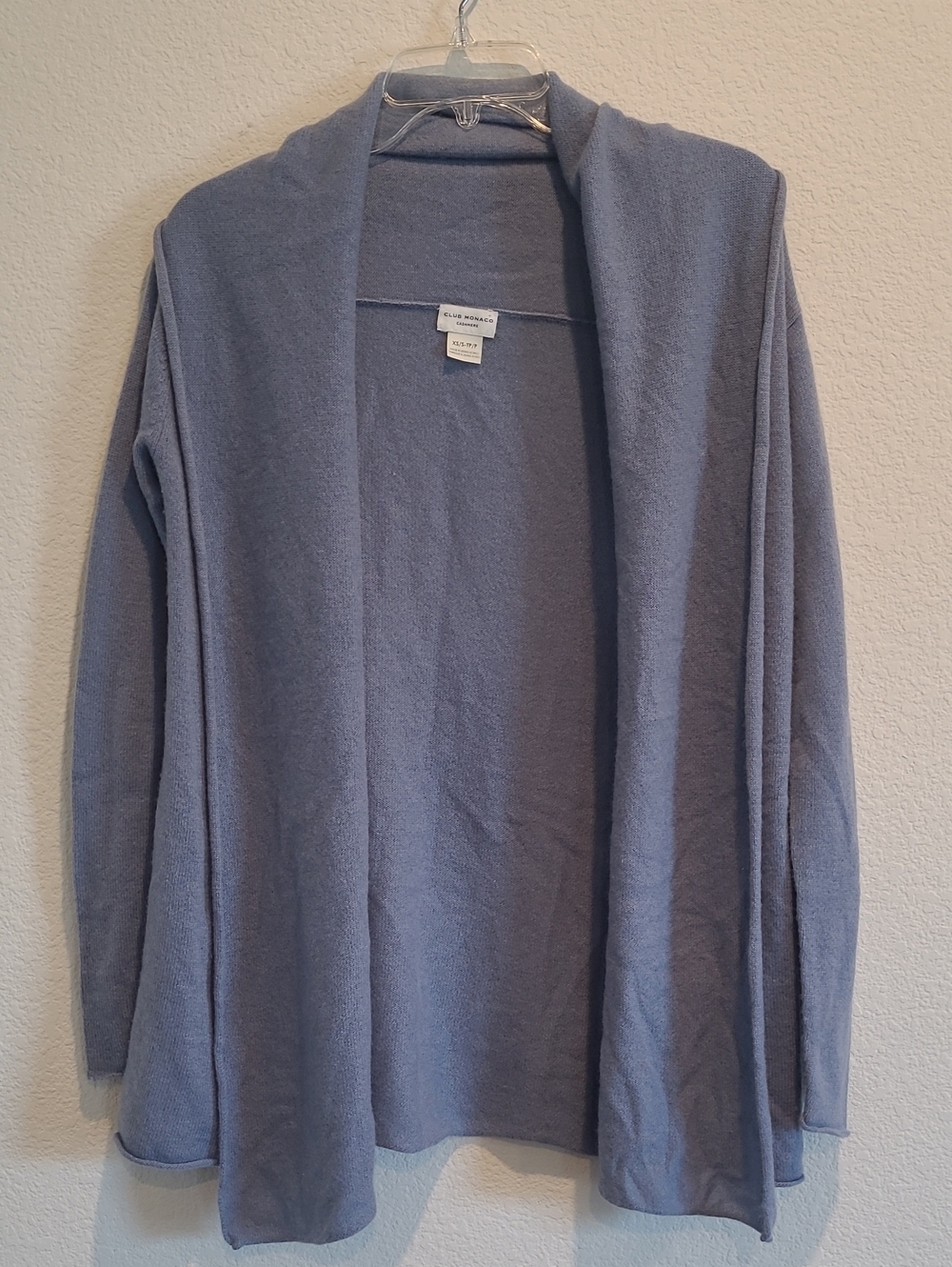 Club Monaco 100% Cashmere Dusty Blue/Gray Draped Open Cardigan Size XS/S